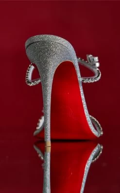 Christian Louboutin Just Queen 100mm Crystal-Embellished Leather PVC Sandals -Lady Fashion Store christian louboutin silver just queen 100 pvc specchio lin 1