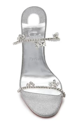 Christian Louboutin Just Queen 100mm Crystal-Embellished Leather PVC Sandals -Lady Fashion Store christian louboutin silver just queen 100 pvc specchio lin 3