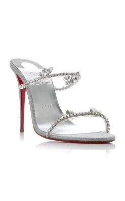 Christian Louboutin Just Queen 100mm Crystal-Embellished Leather PVC Sandals -Lady Fashion Store christian louboutin silver just queen 100 pvc specchio lin 4