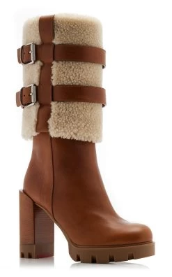 Christian Louboutin Brodeback 100mm Shearling Ankle Boots 9 Christian Louboutin Brodeback 100mm Shearling Ankle Boots -Lady Fashion Store christian louboutin tan brodeback lug 100 clf wax shearl lin shearl cuoio 3
