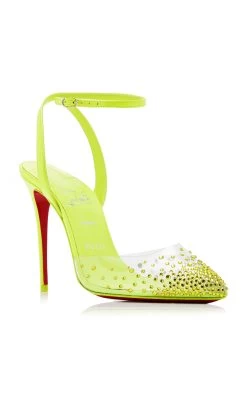 Christian Louboutin Spikaqueen 100mm Leather And PVC Pumps -Lady Fashion Store christian louboutin yellow spikaqueen 100 pvc patent perle lin 3