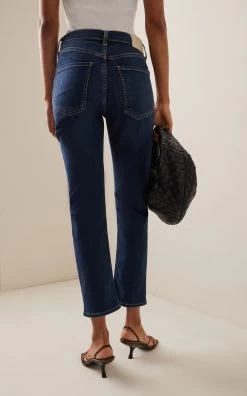 CITIZENS OF HUMANITY Isola Stretch Mid-Rise Cropped Straight-Leg Jeans -Lady Fashion Store citizens of humanity dark wash isola straight crop jean 2 2