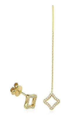 Allure Mismatched 18k Yellow Gold Diamond Earrings 11 Allure Mismatched 18k Yellow Gold Diamond Earrings -Lady Fashion Store danielle marks gold 18k yellow gold allure stud and thread mismatches earrings 2
