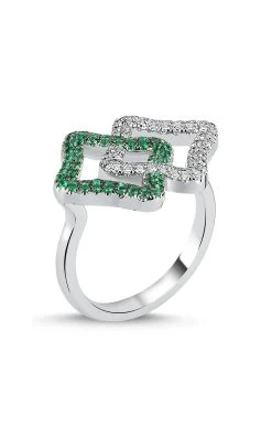 18K White Gold Diamond And Tsavorite Intertwined Ring