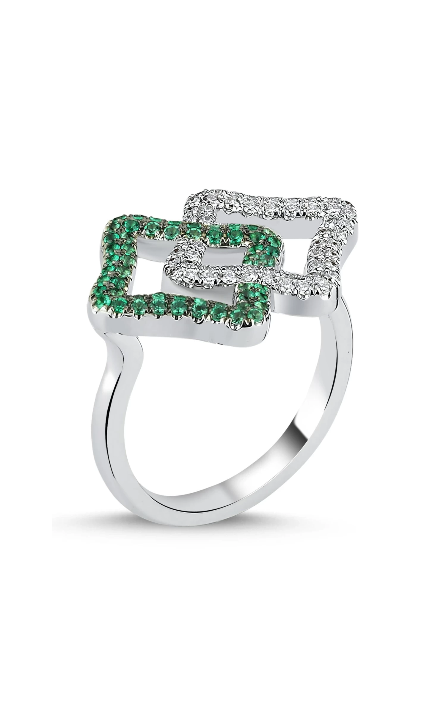 18K White Gold Diamond And Tsavorite Intertwined Ring 3 18K White Gold Diamond And Tsavorite Intertwined Ring