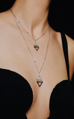 18K White Gold Black & White Diamond And Tsavorite Reflection Necklace