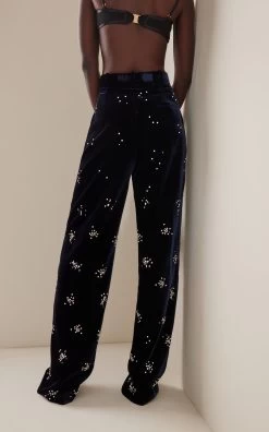 Exclusive Crystal-Embellished Velvet Wide-Leg Pants 8 Exclusive Crystal-Embellished Velvet Wide-Leg Pants -Lady Fashion Store del core blue exclusive velvet pant 2