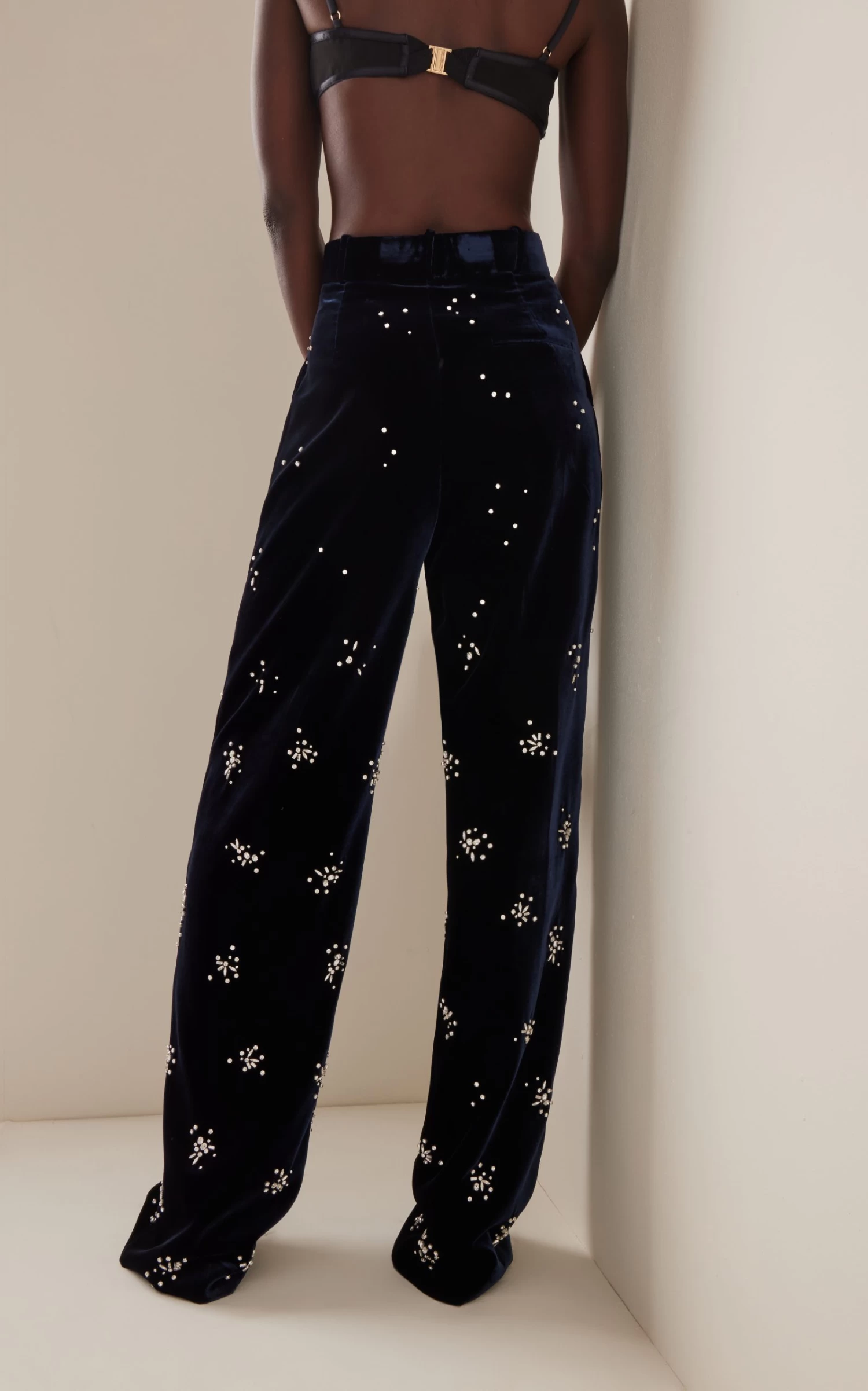 Exclusive Crystal-Embellished Velvet Wide-Leg Pants 5 Exclusive Crystal-Embellished Velvet Wide-Leg Pants - Image 3