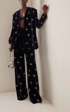 Exclusive Crystal-Embellished Velvet Wide-Leg Pants