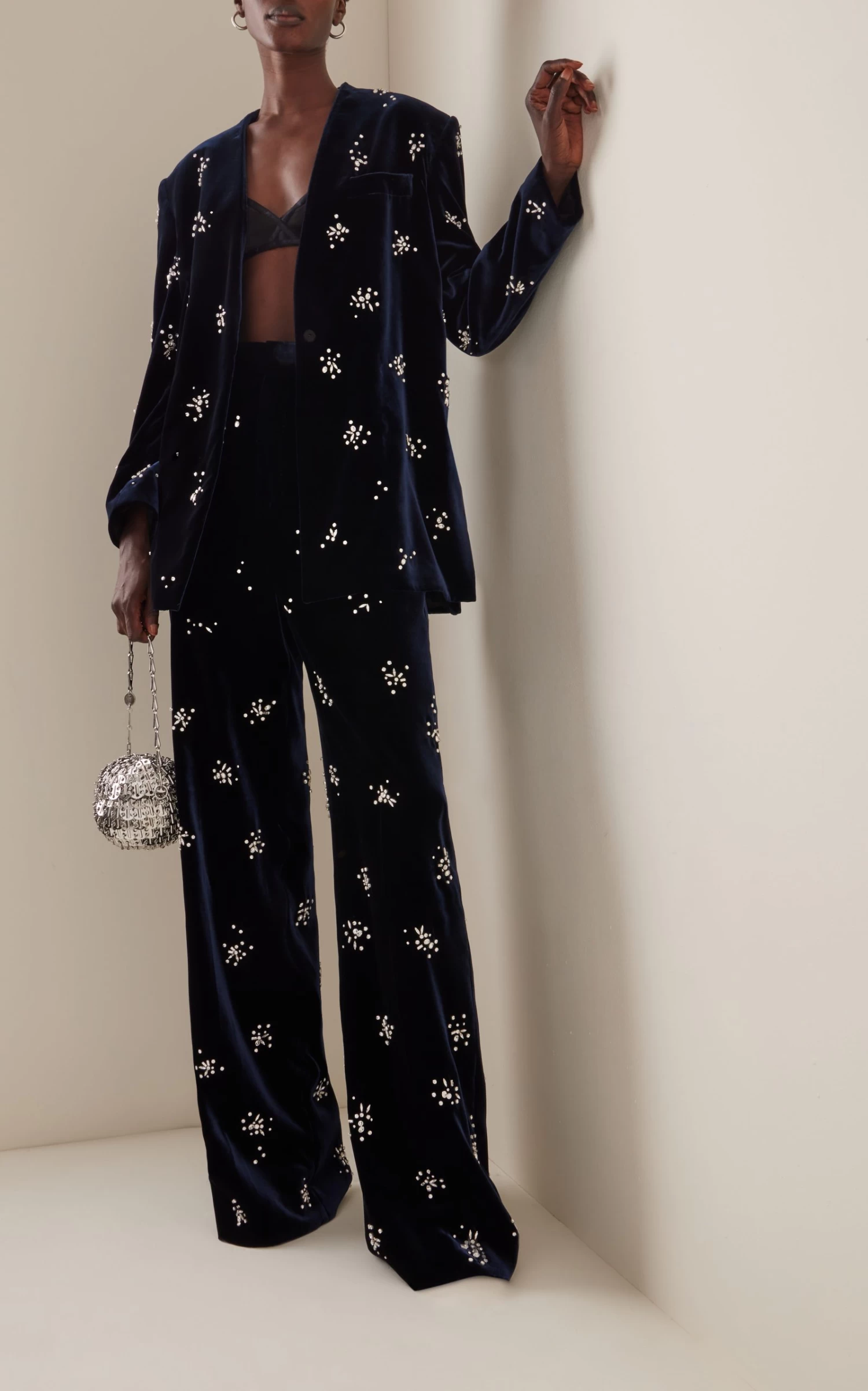 Exclusive Crystal-Embellished Velvet Wide-Leg Pants 3 Exclusive Crystal-Embellished Velvet Wide-Leg Pants