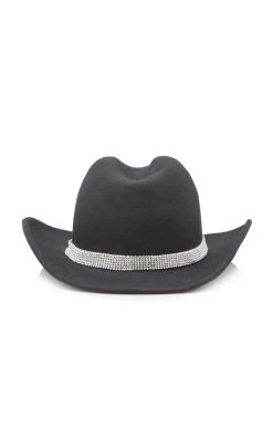 Dolce & Gabbana Crystal-Embellished Wool Cowboy Hat -Lady Fashion Store dolce gabbana black cowboy strass hat 2