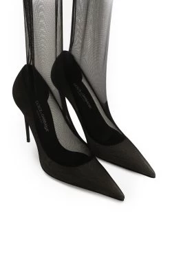 Dolce & Gabbana Lollo Thigh-High Tulle Boots 9 Dolce & Gabbana Lollo Thigh-High Tulle Boots -Lady Fashion Store dolce gabbana black lollo boots 3