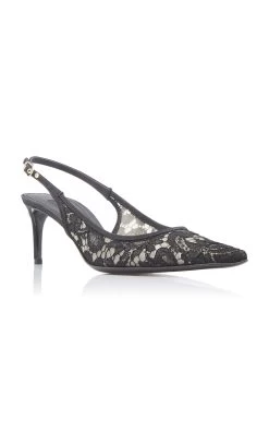 Dolce & Gabbana Lollo Lace Slingback Pumps -Lady Fashion Store dolce gabbana black lollo lace slingback 3