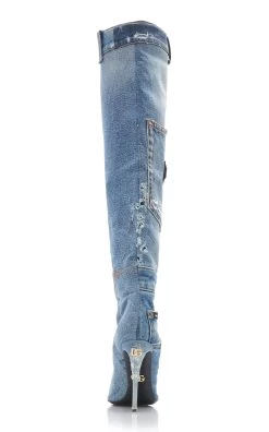 Dolce & Gabbana Patchwork Denim Knee Boots -Lady Fashion Store dolce gabbana blue patchworch jeans 2