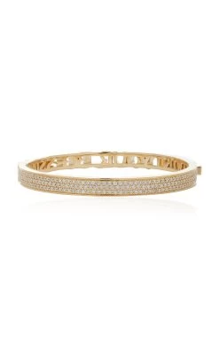 Half And Half 14K Yellow Gold Diamond Bangle -Lady Fashion Store eden presley gold 14k yellow diamond half and half bangle 4