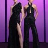 ELIE SAAB Sequin Velvet Halter Jumpsuit -Lady Fashion Store elie saab black sequin velvet halter jumpsuit