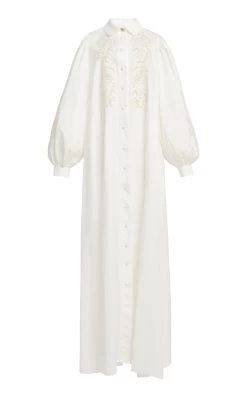 ELIE SAAB Broderie Anglaise Cotton Kaftan -Lady Fashion Store elie saab white broderie anglaise cotton kaftan 5