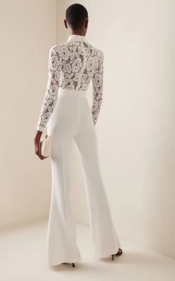 ELIE SAAB Lace & Crepe Jumpsuit -Lady Fashion Store elie saab white lace jumpsuit 2