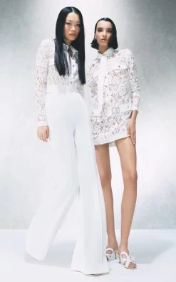 ELIE SAAB Lace & Crepe Jumpsuit -Lady Fashion Store elie saab white lace jumpsuit 3