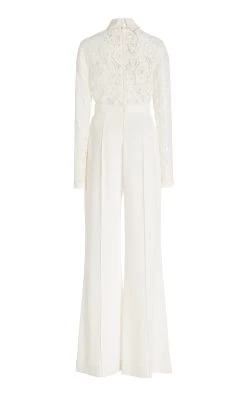 ELIE SAAB Lace & Crepe Jumpsuit -Lady Fashion Store elie saab white lace jumpsuit 4