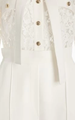 ELIE SAAB Lace & Crepe Jumpsuit -Lady Fashion Store elie saab white lace jumpsuit 5