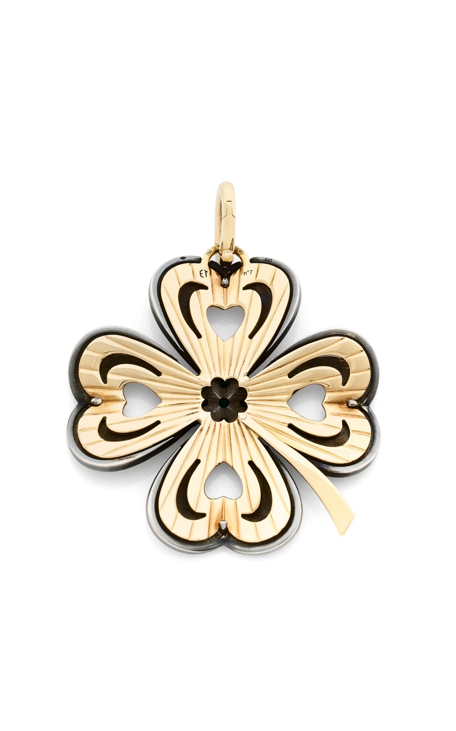 Cosmogonie Secrète Trèfle 18K Yellow Gold, Distressed Silver Emerald Charm 5 Cosmogonie Secrète Trèfle 18K Yellow Gold, Distressed Silver Emerald Charm - Image 3