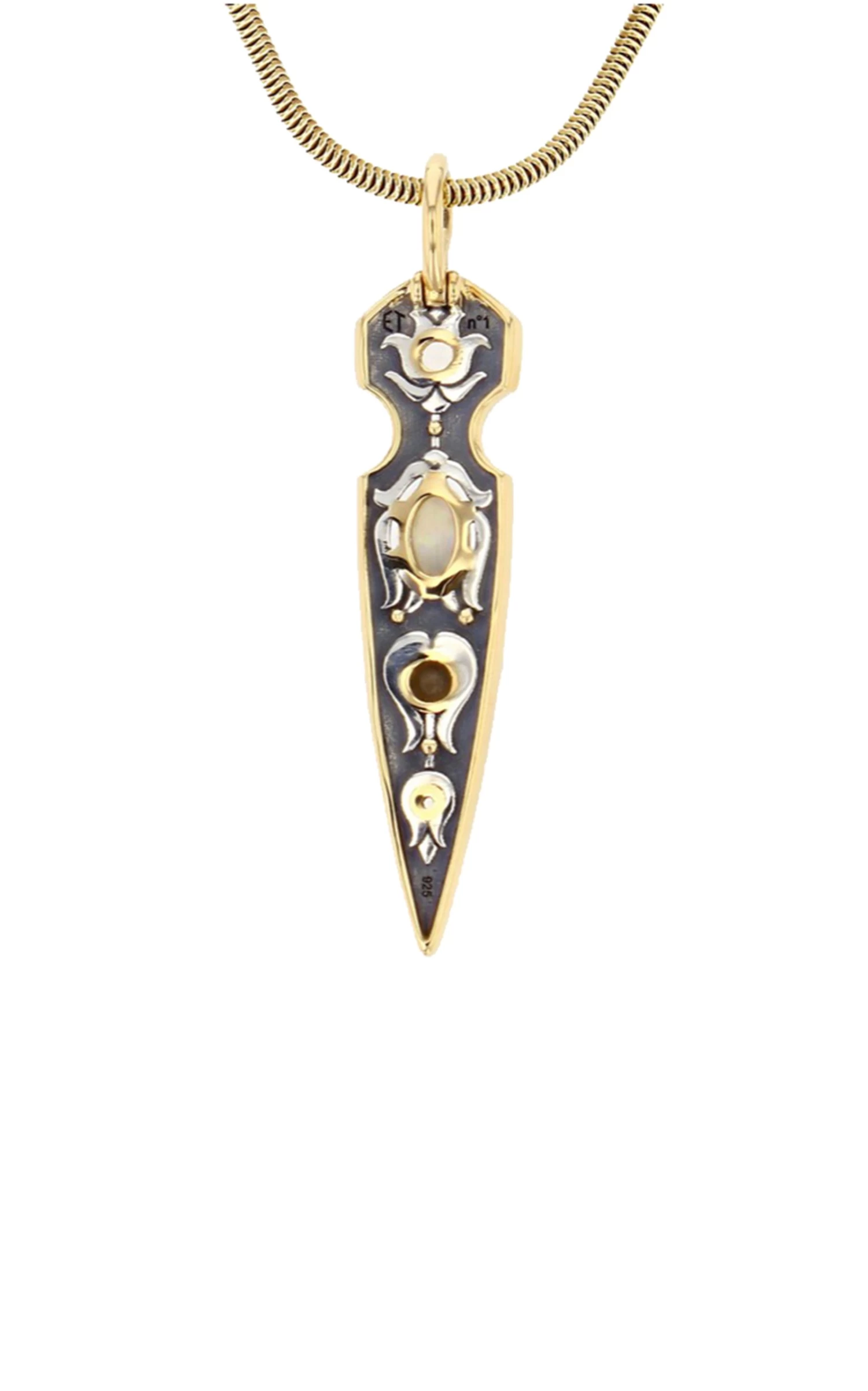 Stylet 18K Yellow Gold, Distressed Silver Opal Necklace 4 Stylet 18K Yellow Gold, Distressed Silver Opal Necklace - Image 2