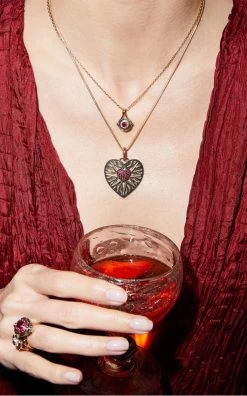 Cœur Cosmogonie Secrète 18K Yellow Gold, Distressed Silver Ruby Charm