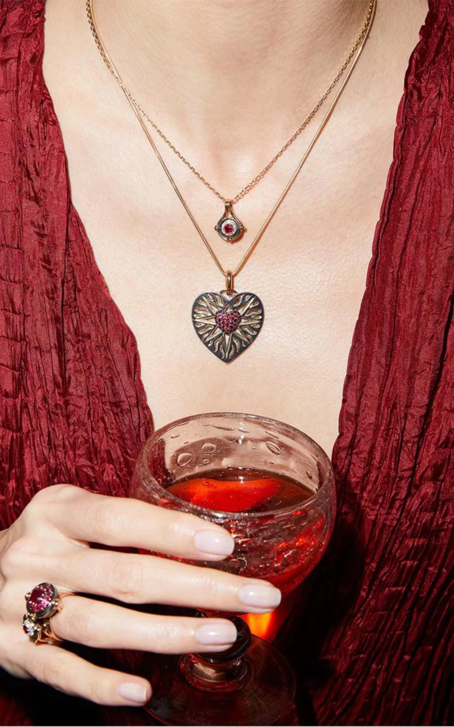 Cœur Cosmogonie Secrète 18K Yellow Gold, Distressed Silver Ruby Charm 3 Cœur Cosmogonie Secrète 18K Yellow Gold, Distressed Silver Ruby Charm