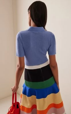 Margaret Wool Polo Top -Lady Fashion Store emilia wickstead blue margaret wool polo top 2 2