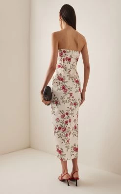 Pola Duchess Strapless Midi Dress -Lady Fashion Store emilia wickstead floral pola duchess strapless midi dress 2