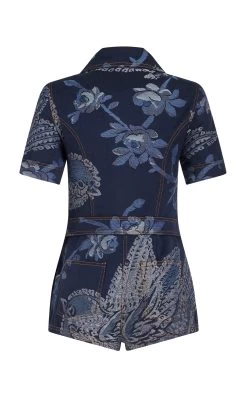 Etro Jacquard Denim Playsuit -Lady Fashion Store etro blue jacquard denim playsuit 4