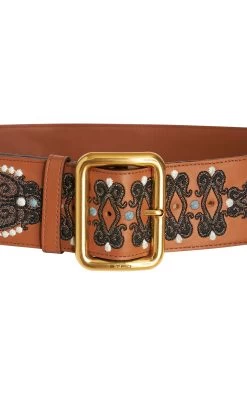 Etro Cintura Donna Asta Ricamata Leather Belt