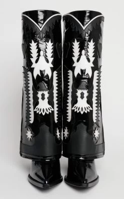 Texas Patent Leather Knee-High Boots -Lady Fashion Store filles a papa black texas patent leather knee high boots 2