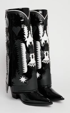 Texas Patent Leather Knee-High Boots -Lady Fashion Store filles a papa black texas patent leather knee high boots 5