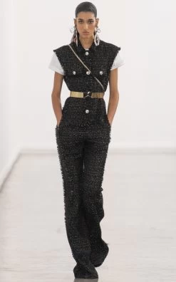 GIAMBATTISTA VALLI Wide-Leg Tweed Jumpsuit -Lady Fashion Store giambattista valli black tweed straight leg jumpsuit 3