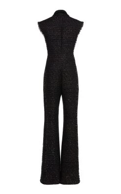 GIAMBATTISTA VALLI Wide-Leg Tweed Jumpsuit -Lady Fashion Store giambattista valli black tweed straight leg jumpsuit 4