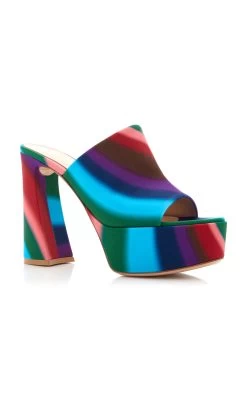 Holly Printed Satin Platform Mules -Lady Fashion Store gianvito rossi multi holly mule hypno 3