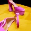 Holly Chenille Platform Pumps -Lady Fashion Store gianvito rossi pink g40389 chenille