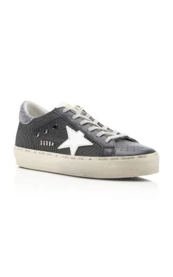 Golden Goose Hi-Star Leather And Corduroy Sneakers -Lady Fashion Store golden goose black hi star net upper leather toe laminated star corduroy print leather heel metal lettering 3