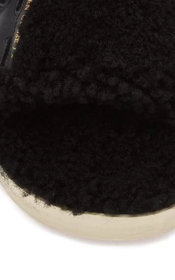 Golden Goose Poolstar Leather-Trimmed Shearling Slides -Lady Fashion Store golden goose black poolstar leather trimmed shearling slides 4