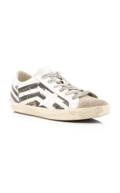 Golden Goose Superstar Striped Leather And Suede Sneakers -Lady Fashion Store golden goose black white superstar striped leather and suede sneakers 3