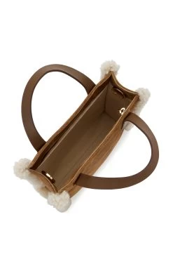 Golden Goose Mini California Shearling-Trimmed Suede Tote Bag -Lady Fashion Store golden goose brown mini california golden goose property merino and suede body 5