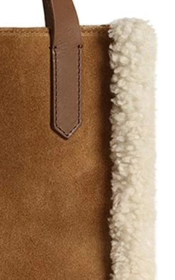 Golden Goose Mini California Shearling-Trimmed Suede Tote Bag -Lady Fashion Store golden goose brown mini california golden goose property merino and suede body 6