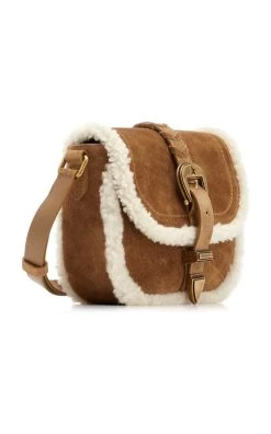 Golden Goose Small Rodeo Shearling-Trimmed Suede Crossbody Bag -Lady Fashion Store golden goose brown rodeo bag small merino and suede body 2