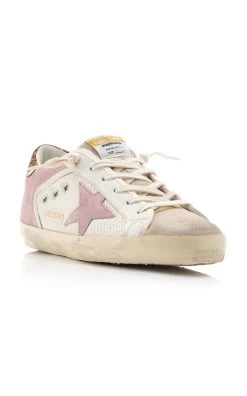 Golden Goose Super-Star Mesh, Suede Sneakers -Lady Fashion Store golden goose pink super star net and suede upper with trims suede toe and star maculated suede heel 3