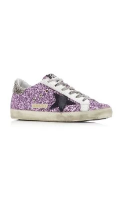 Golden Goose Super-Star Glittered Leather Sneakers -Lady Fashion Store golden goose purple super star glitter upper suede star pois horsy heel 3