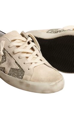 Golden Goose Super-Star Glittered Suede Sneakers -Lady Fashion Store golden goose silver super star glitter and suede upper suede toe and star nappa heel 3