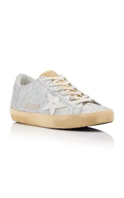 Golden Goose Superstar Metallic And Leather Sneakers -Lady Fashion Store golden goose silver super star lurex pagliuzza fabric upper and heel foam toungue leather star 4