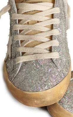 Golden Goose Superstar Metallic And Leather Sneakers -Lady Fashion Store golden goose silver super star lurex pagliuzza fabric upper and heel foam toungue leather star 5